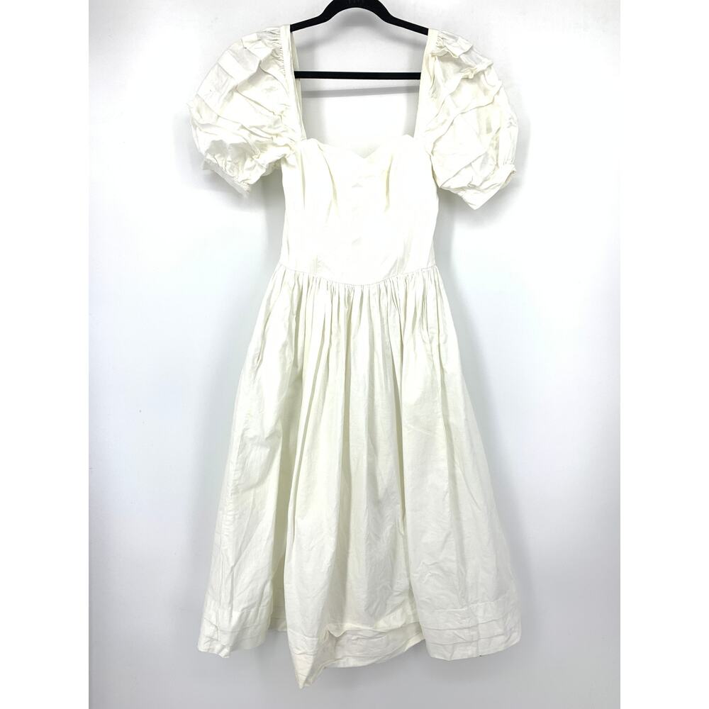 VTG Laura Ashley Midi Dress Womens Sz 10 White Puff Sleeve Sweetheart Neckline